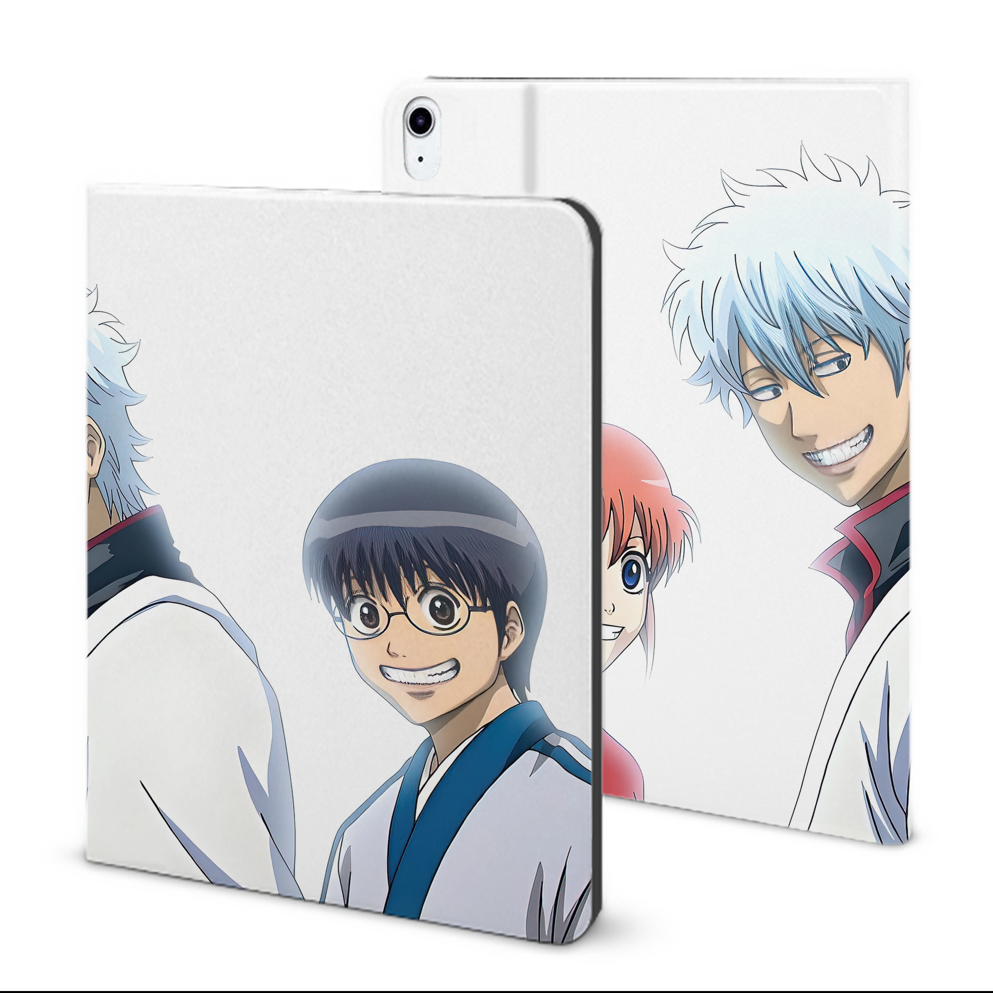 ぎんたま 坂田銀時（さかたぎんとき） 神楽 志村新八（しむら しんぱち） GINTAMA Sakata Gintoki Kagura Shimura Shinpachi IPad ケース ブック型 PUレザー TPU 耐衝撃 軽量 薄型 ペン収納なし 全面保護 IPad 各モデル対応